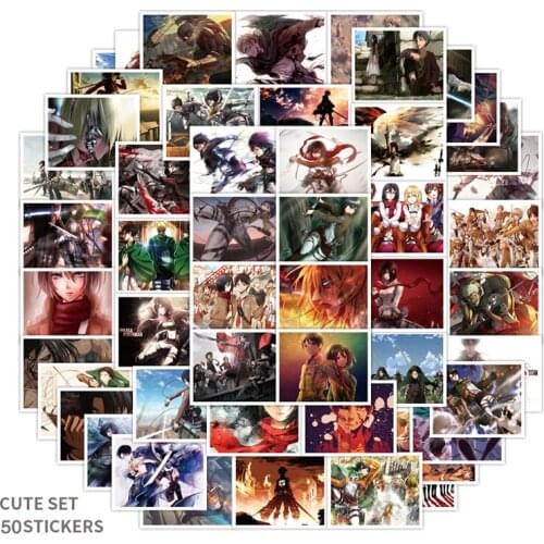50pcs/set Attack on Titan Stickers Anime Attack on Titan Waterproof Stickers For DIY Skateboard Suitcase Luggage Guitar Car