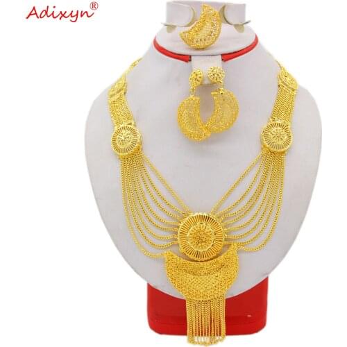 Adixyn Dubai Tassles Necklace/Earrings/Ring Jewelry set for Women 24k Gold Color India Ethiopian Ethnic Wedding Gifts N121014