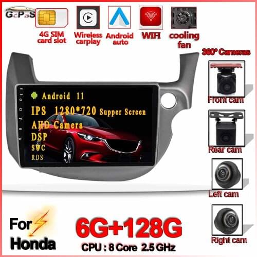 6G+128G Android 11 1280 * 720 RHD radio multimedia player, suitable for Honda Jazz 2 GG 2008-2014 adjustment 2 Ge 2007-2014