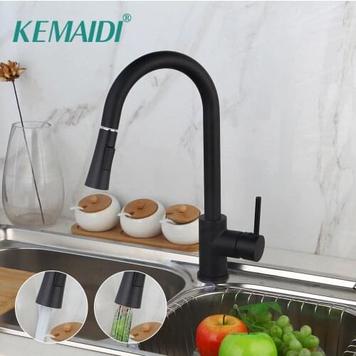 JIENI Black Kitchen Mixer Tap Faucet Single Hole Pull Out Spout Brushed Nickel Kitchen Sink Mixer Tap & Stream Sprayer Head