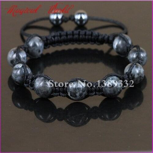 Black Labradorite Semi Precious Stones Beads Macrame Bracelet Handmade Braiding Adjustable Bracelet Mens Yoga Bracelet