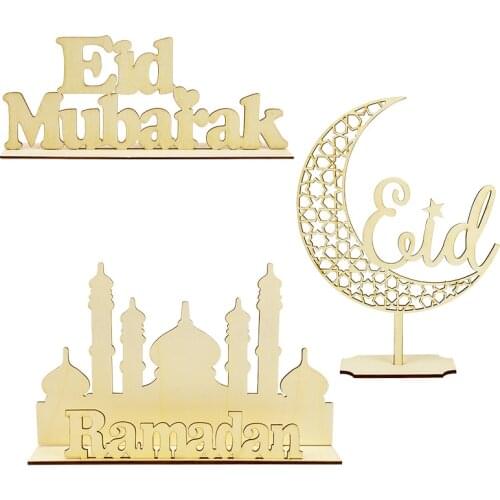 Eid Mubarak Decor Moon Wooden Pendant Craft Islam Muslim Party Supplies Ramadan Decorations For Home Ramadan Kareem Eid Al Adha