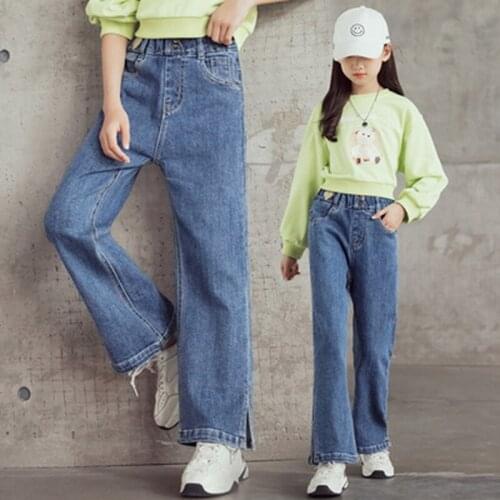 Spring Autumn Girls Denim Pants Baby Trousers Kids Bottoms Clothes Childrens Jeans Fashion Streetwear Wide Leg Pants 4-14Years