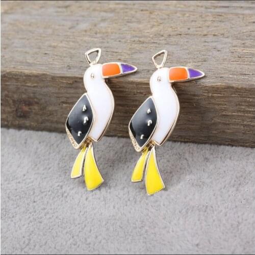 20 Pieces/Lot 35mm*14mm Gold color diy handmade Animal Enamel Charm Bird Enamel Woodpecker Charms For Jewelry Making