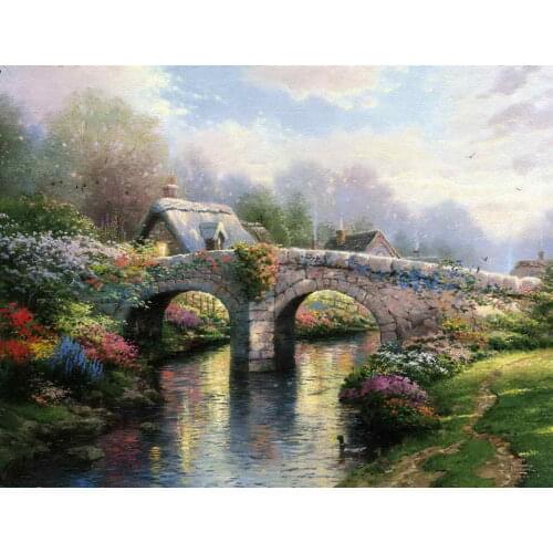 Blossom Bridge Thomas Kinkade HD Canvas Wall Pictures Art Painting Print Living Room Bedroom Office Home Decoration