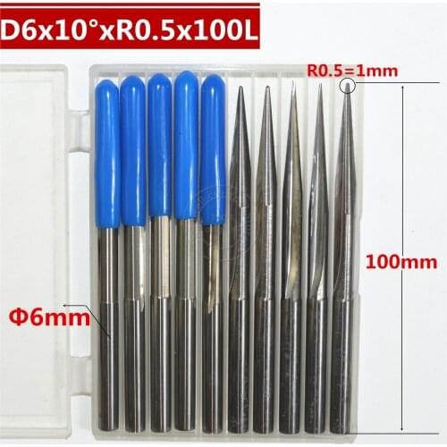 6mm*R0.5*10°*100L,CNC carbide wood End Mill,woodworking insert router bit,Taper ball nose end milling cutter,deep relief,pvc
