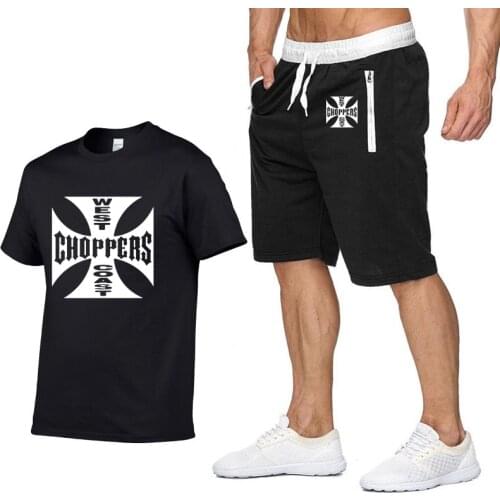 Rock music West Coast Choppers Printed T Shirt Men Summer Fashion Cotton Hip hop Harajuku Short Sleeve Men T-shirt+pants suit