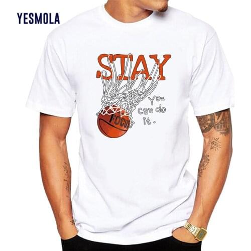YESMOLA Mens T-shirt Print Basketball Pattern Stay You Can Do It Summer Casual Clothes Boys Tees Cotton Clothing Round Neck Top
