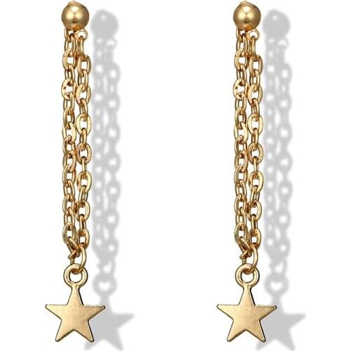 Exquisite Korean Chain Star Pendant Earrings Fashion Charming Womens Gold Color Earrings Elegant Lady Wedding Party Jewelry