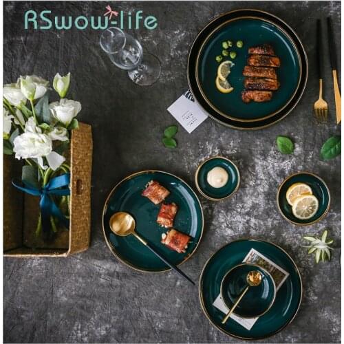 Kitchen Ceramic Plate Light Luxury Wind Gilt Emerald Tableware Ceramic Bowl Home Soup Bowl For Kitchen Supplies Cutlery