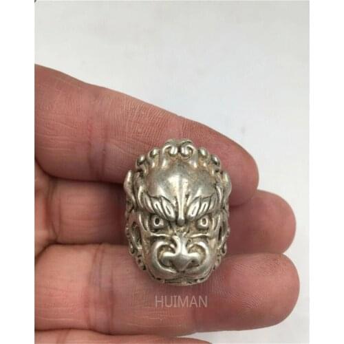 China Old Antique Miao Silver Handmade Lucky Foo Dog Lion Ring