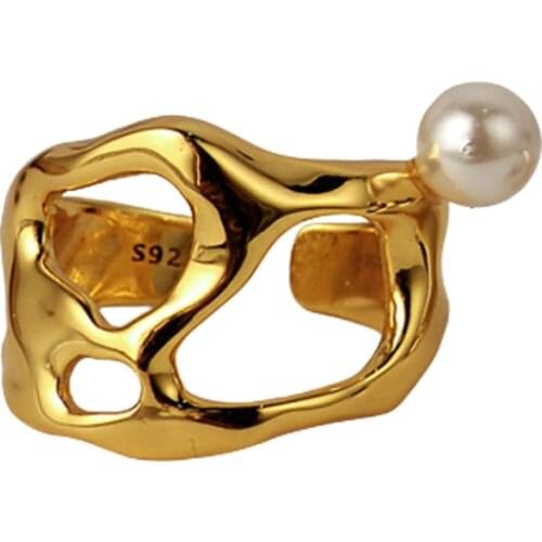 Simple Light Luxury S925 Sterling Silver Shell Pearls Ring Female Trendy Open Irregular Hollow Index Finger Ring Wholesale Bulk