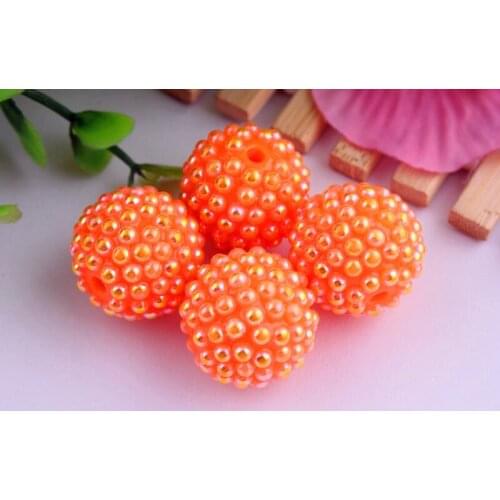 Kwoi vita 20mm 100pcs Halloween neon orange AB Imitation pearl rhinestone chunky round beads for kids necklaces