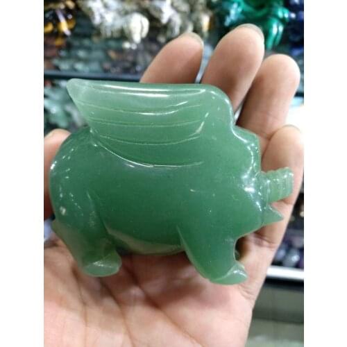 Natural Green Aventurine Quartz Pig Pet Figurines Crystal Healing