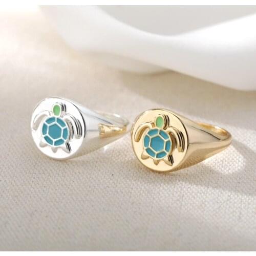 2021 New Stainless Steel Punk Metal Rings For Women Gold Color Cute Tortoise Pendant Finger Ring Jewelry Accessory Girl Gift