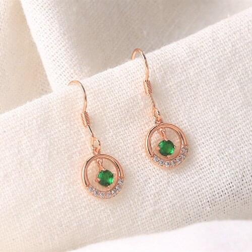 New Classic Fashion Green AAA Zircon Round Earrings Real Gold Electroplating Jewelry Women Ear Jewelry
