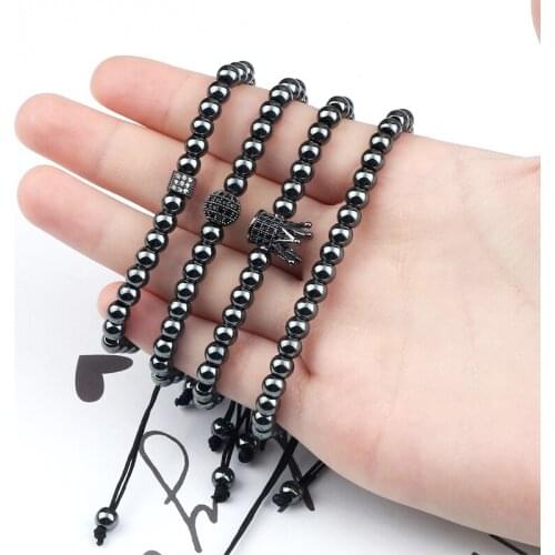 New Fashion Men Bracelet Handmade Classic 5mm Copper Beads Ball Crown Skull Cube Charms Braided Bracelets For Women Jewelry Gift