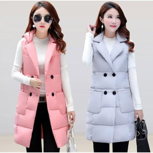 New Fashion Women Thick Vest Coat Warm Long Turn-down Collar Waistcoat Cotton Jacket Vests Coats Female Sleeveless Parkas Mw075