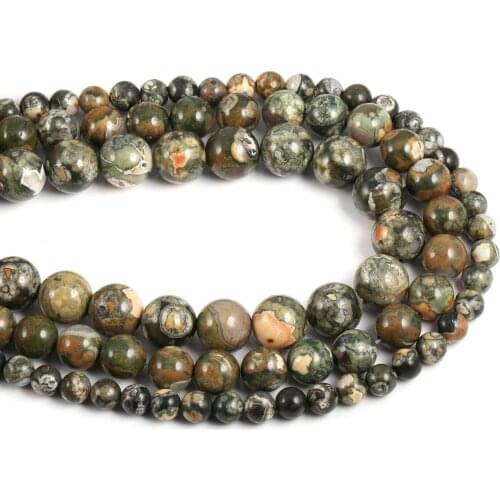 Wholesale Round Natural Green Old KAMBABA Stone Beads For Jewelry Making DIY Bracelet Necklace Material 6/8/10mm Loose Beads