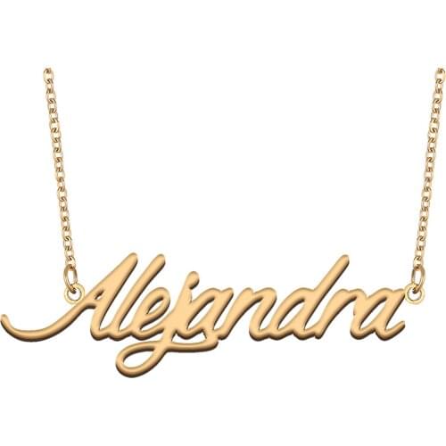 Alejandra Name Necklace for Women Stainless Steel Jewelry 18k Gold Plated Alphabet Nameplate Pendant Femme Girlfriend Gift
