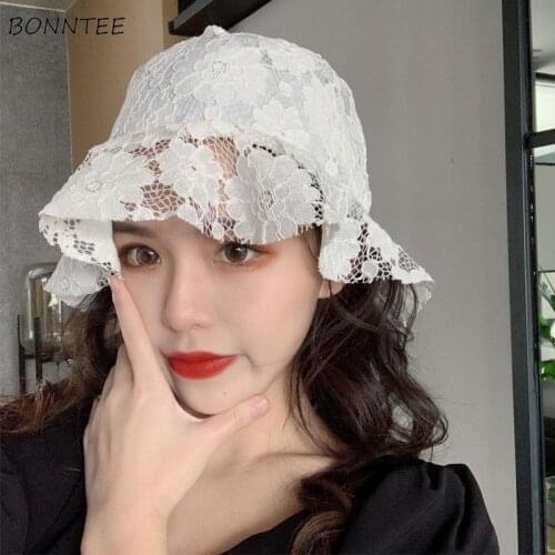 Bucket Hat Women Sweet Lace Retro Girls Korean Style Summer Elegant Lady Fashion Leisure All-match Chic Female Outdoor Harajuku