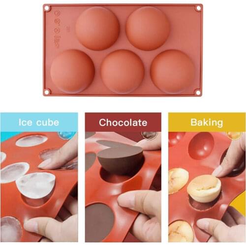 Silicone Mold 5 Half Ball Sphere Round Cake Chocolate Pastry Bakeware Stencil Pudding Soap Bread Candy Baking Mould