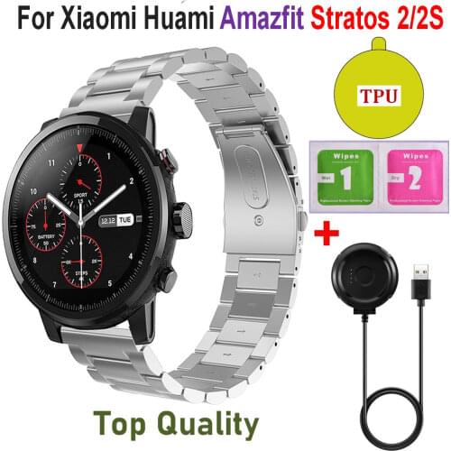 3 In1 Screen Film For Xiaomi Huami Amazfit Stratos 2/2S Cable USB Charger bracelet Wrist Band for Huami Amazfit Stratos Strap