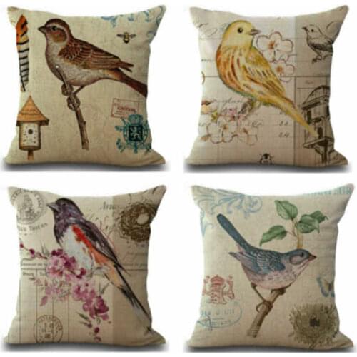 Retro Bird Sofa Pillow Cotton Linen Cushion Cover Case Throw Waist Home Sofa Decor