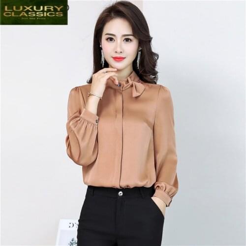 Shirts Real Womens Silk Tops and Blouses Long Sleeve Blouse Spring Summer Korean Fashion Clothing Blusas 2021 LWL1576