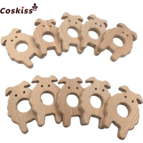 Handmade Organic Safe Baby Teether Goat Pendent Natural Beech Wooden Animal Toy DIY Montessori toys Jewelry Making Accories