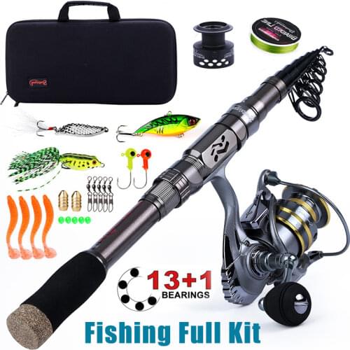 Sougayilang Fishing Full Kit -1.8-2.4m Telescopic Fishing Pole with Free Spool Spinning Reel Fishing Bag for Travel Fishing