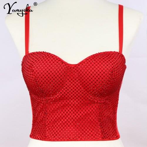 Sexy White Rhinestone tank top party bustier corset crop top women summer vintage clothes halter y2k top clubwear tube tops hot