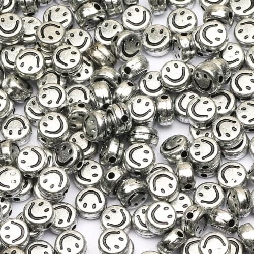 4x7mm Silver Smiley Face Round Acrylic Beads Loose Beads For Jewelry Making DIY Handmade Necklace Bracelets Earrings Accessories