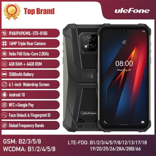Ulefone Armor 8 Android 10 Mobile Phone Waterproof Smartphone 5G WiFi Octa-core 6.1 inches 4GB 64GB 5580mAh Fast Charge phone