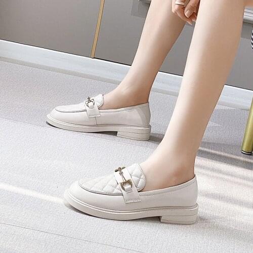 British Small Leather Womens Shoes 2021 Spring New Leather Loafer Fashion Low-heeled Single Comfort