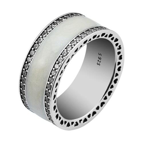 New Spring Fashion White Hearts of Brand Rings for Women 925 Silver Soft Pink Enamel & Clear CZ Ring Jewelry QANDOCCI