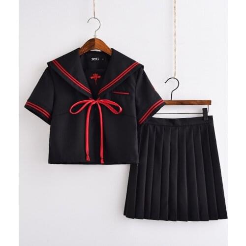 Embroidery Dark Demon School Uniforms For Girls Anime Cosplay Costumes JK Sailor Uniforms S-XL Top And Pleated Skirt