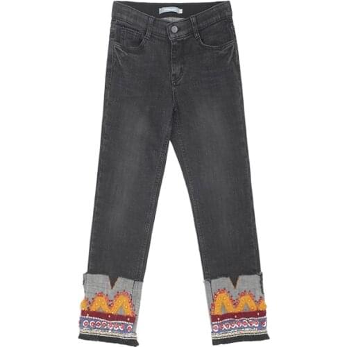Japanese Spring Autumn High Waist Embroidery Drop Wide Leg Jeans Curled Cec Jeans Womens Wild Straight High-rise Jeans