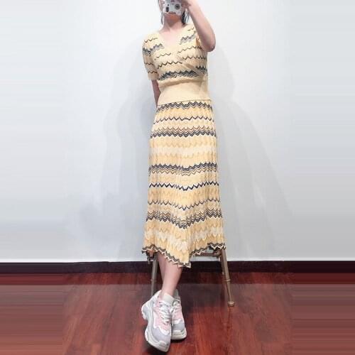 Patads French fashion simple national style knitted skirt, spring and summer lady color contrast skirt j30336e