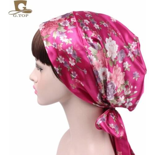 Women Satin head scarf comfortable sleeping bonnet silky head covering head wrap hair scarf cap