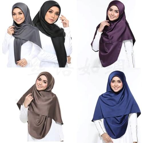 2019 New Satin Hijab Scarf for women Malaysia silk headscarf muslim islamic clothing hijabs femme shawls and wraps hoofddoek
