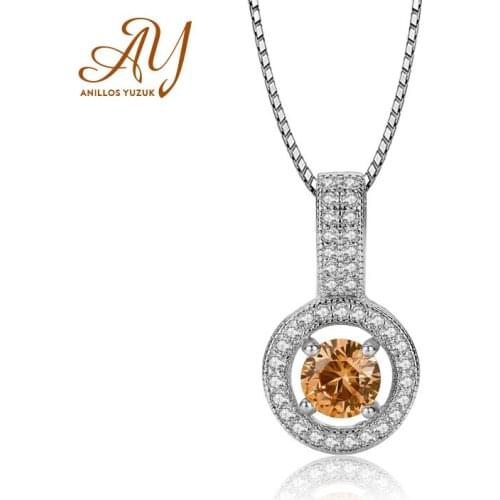 Anillos Yuzuk Real 925 Sterling Silver Pendant Necklace Round Crystal Gemstone Fine Jewelry For Women Romantic Engagement Gift