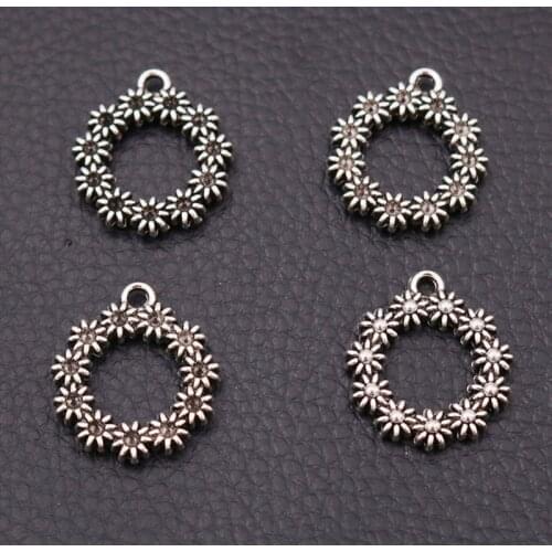 10pcs Silver Plated Hollow Garland Wreath Charm Bracelet Earrings Pendant DIY Retro Jewelry Handmade Accessories 22*20mm A664