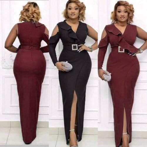 2021 Summer African Women V-neck One Shoulder Blue Green Long Dress Maxi Dress African Dresses for Women