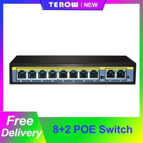 8+2 Ports POE 100 Mbps Switch With Internal Power Supply Monitoring Camera Wireless Lighting VLAN 2Gb Bandwidth 250M 120W