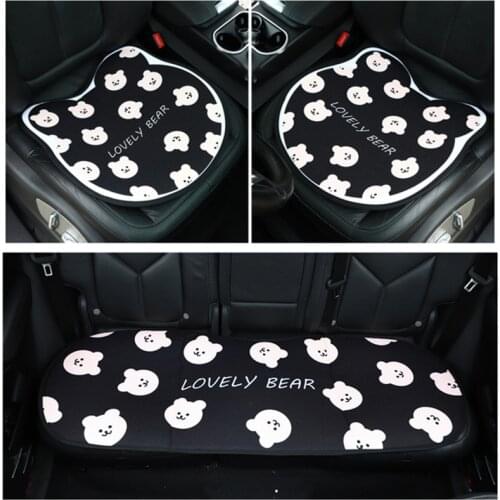 Car cartoon cotton and linen car seat cushion Creative bear three-piece car seat cushion Office and home car dual-use cushion