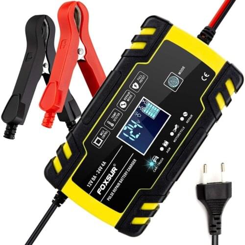 FOXSUR Car Battery Charger 12v 24v motorcycle battery repair type high power AGM SLA WET Smart battery charger