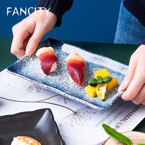 FANCITY Sushi Plate Creative Ceramic Plate Japanese Dinner Plate Rectangular Plate Restaurant Special Porcelain Plate Sushi Plat