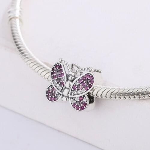 925 Sterling Silver Small Animal Butterfly Pendants CZ Colourful Zircon Charm Bracelet DIY Jewelry Making For Pandora