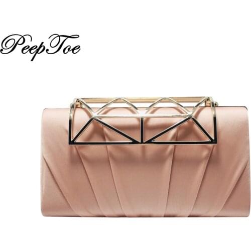 Brand Fashion Wallets Designer Pink Wrinkled Women Evening Bag Elegant Lady Satin Party Prom Clutch Purse Trendy Chains Handbags